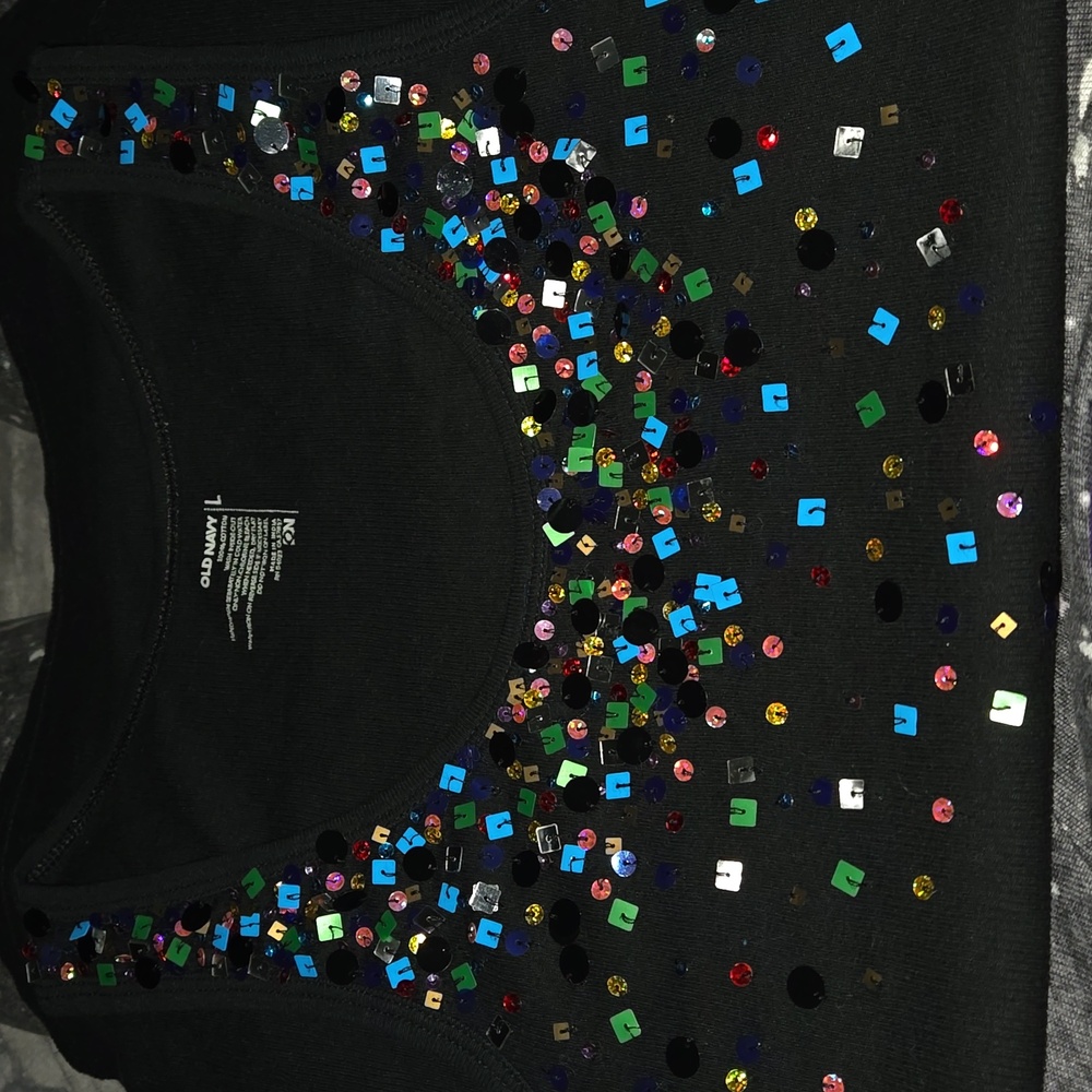 Black Tank Top with Sequins at top